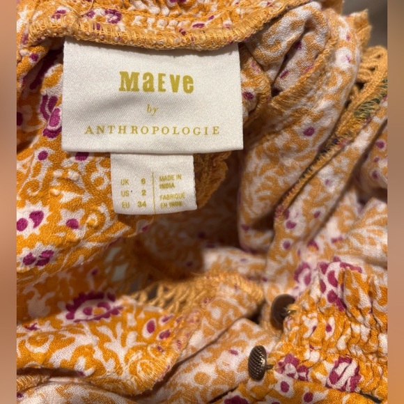 Maeve By Anthropologie Printed & Embroidered Boho 100% Cotton Blouse, Size 2 - Picture 8 of 11